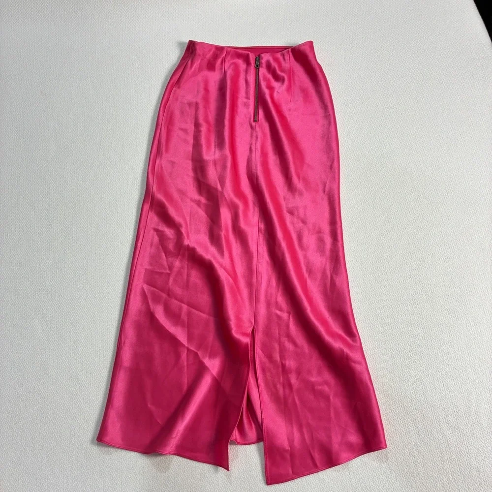 Alice + Olivia Midi Satin Skirt Fuchsia Pink Designer Luxury  Barbiecore Chic 0